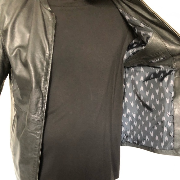 Scotch & Soda Black Leather Jacket Euro Collar - Picture 3 of 5